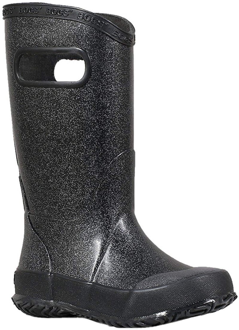 BOGS unisex child Rainboot Print Waterproof Rain Boot, Glitter - Black, 5 Big Kid US